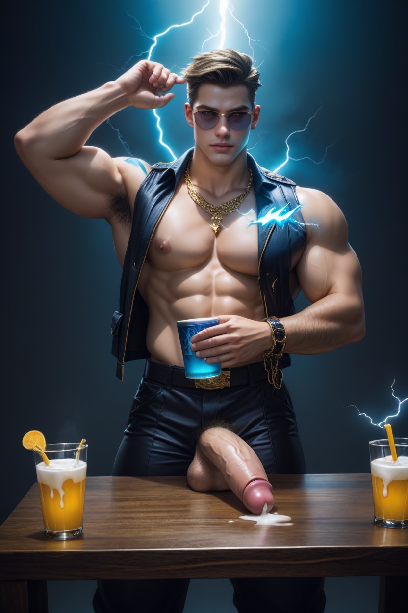 Cosplay, Black Background, Two Rugged Aggressive Tops AI Gay Porn