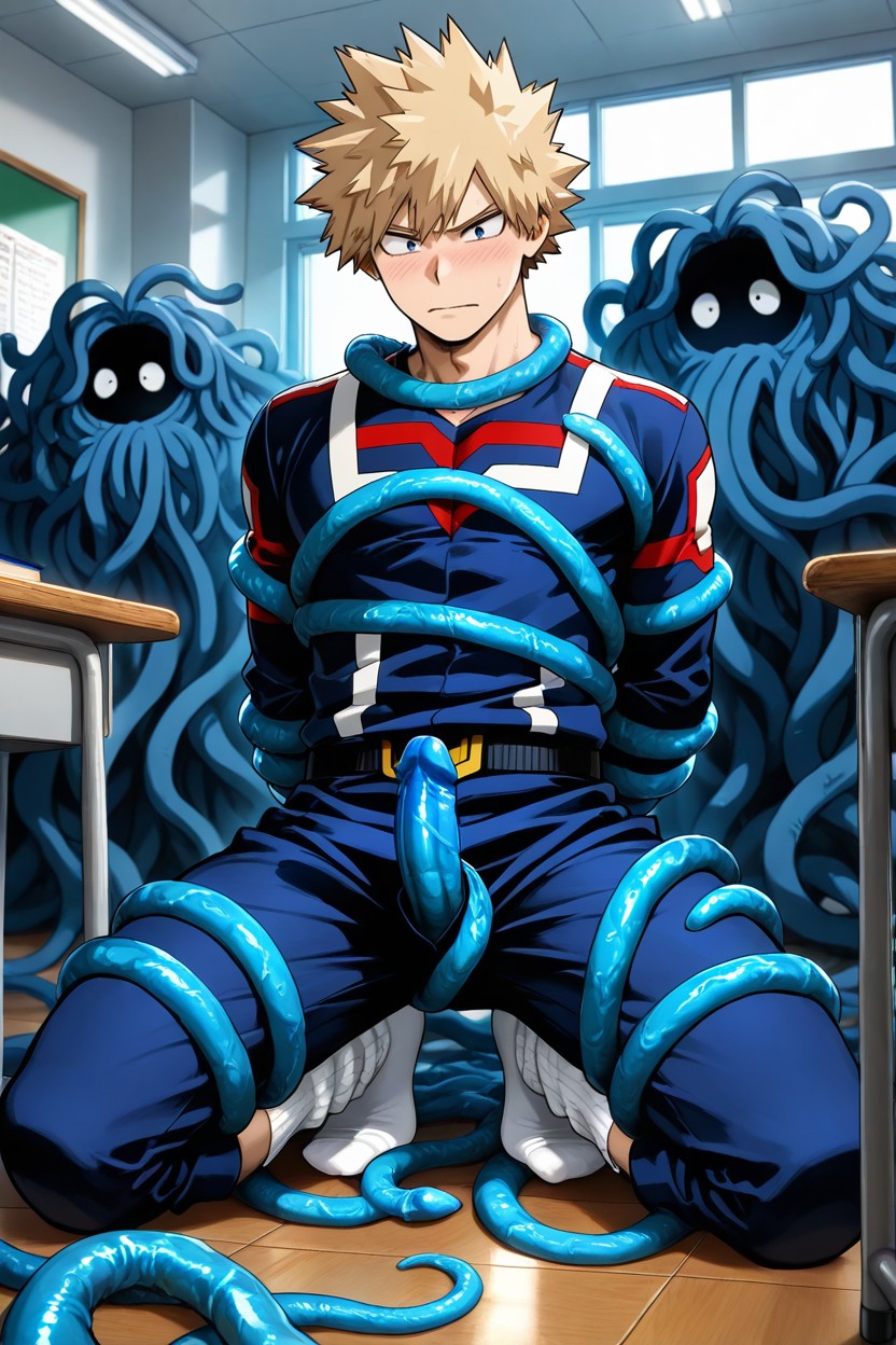 Texture, Blue Tentacles Wrapped Around His Arms And Legs, Spacious AI Gay Porn