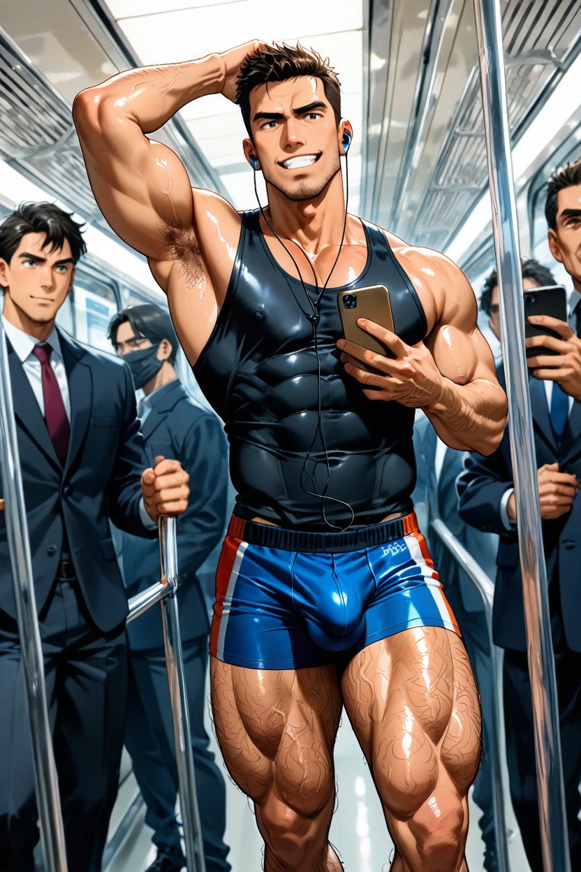 Hairy Legs Hairy Legs, Precum, Standing In A Crowded Subway Car ゲイAIポルノ