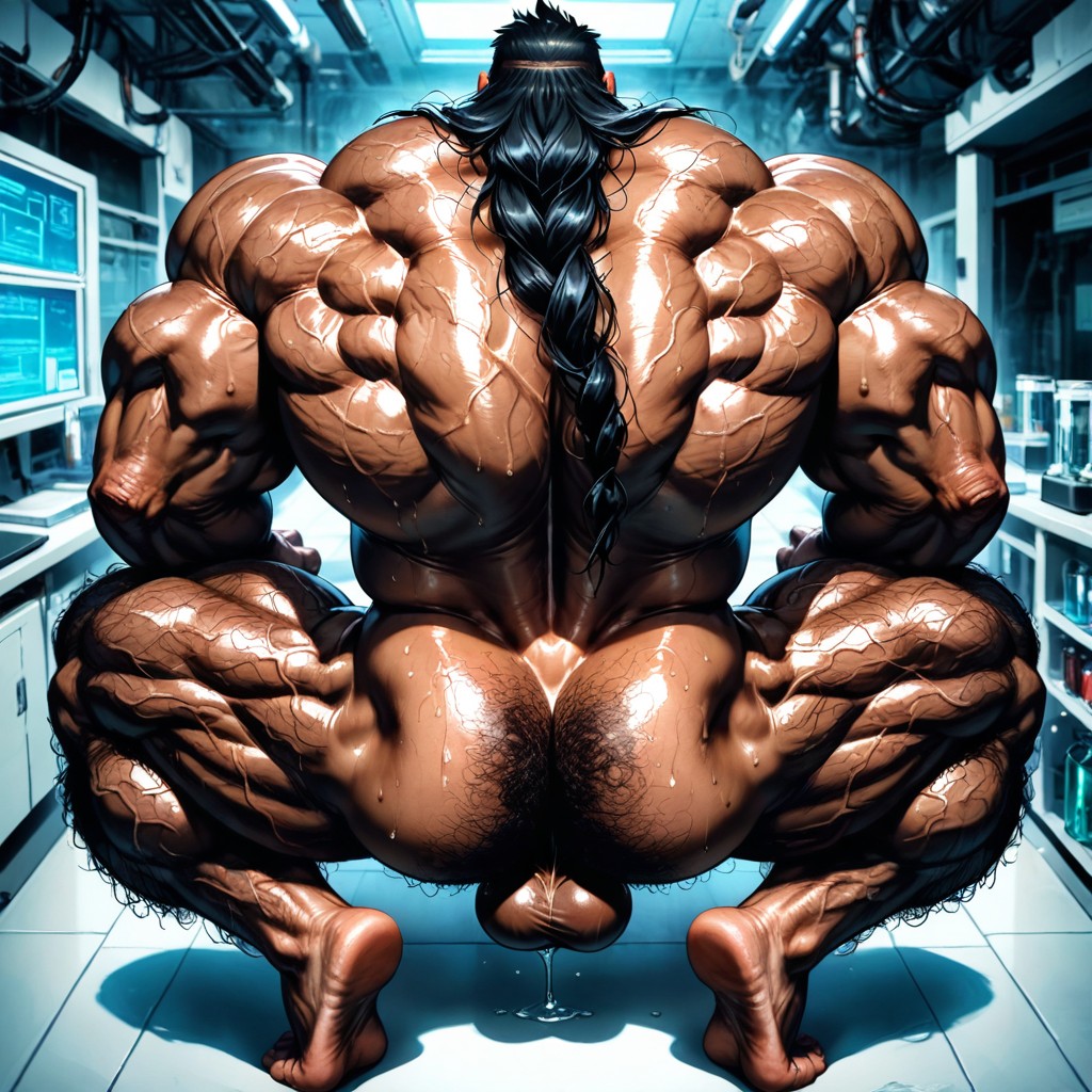 Veiny Muscles, Hyper Hairy Body, Dim Light ゲイAIポルノ