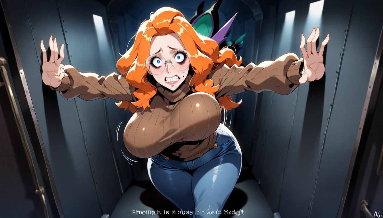 Brown Sweater, Woman Runs In Panic, Noivern's Eyes Glowing Bright Red AI Gay Porn