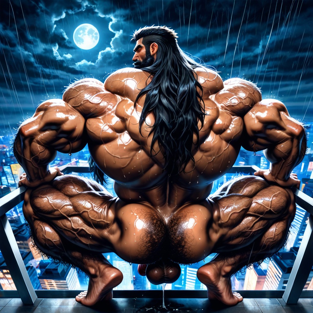 Square Jaw, Hyper Hairy Body, Correct Anatomy Pornografia gay com IA