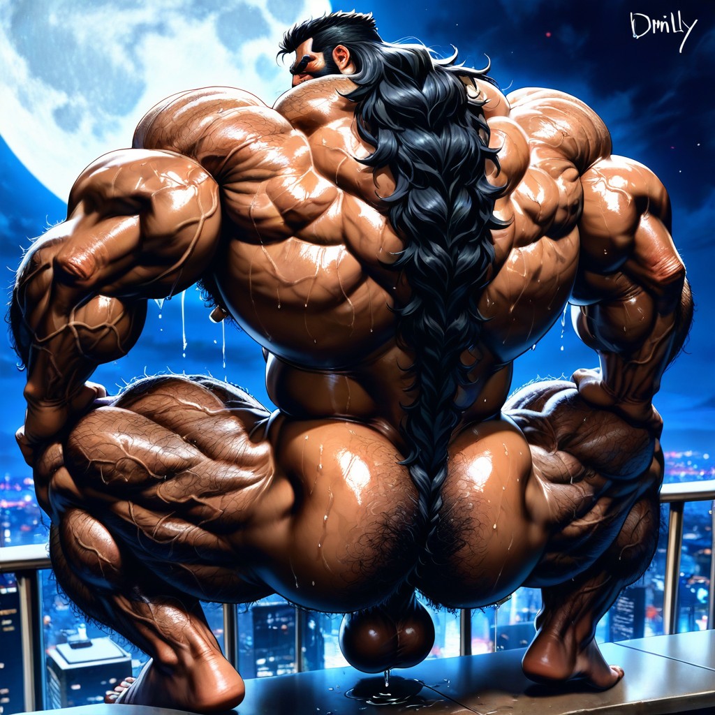 Excessive Hyper Hairy, Night, Rear View AI Gay Porn