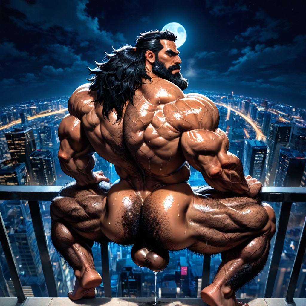 Very Sweaty And Oiled, Detailed Muscles, Hyper Hairy Body Porno gay IA