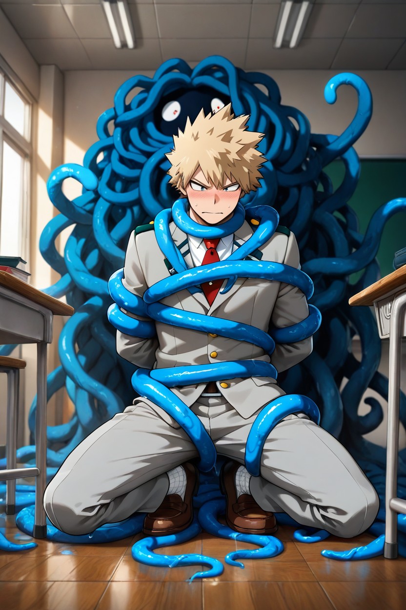 On College Desks, Ultra Detailed, Surrounded By Dick Tentacles Porno gay IA