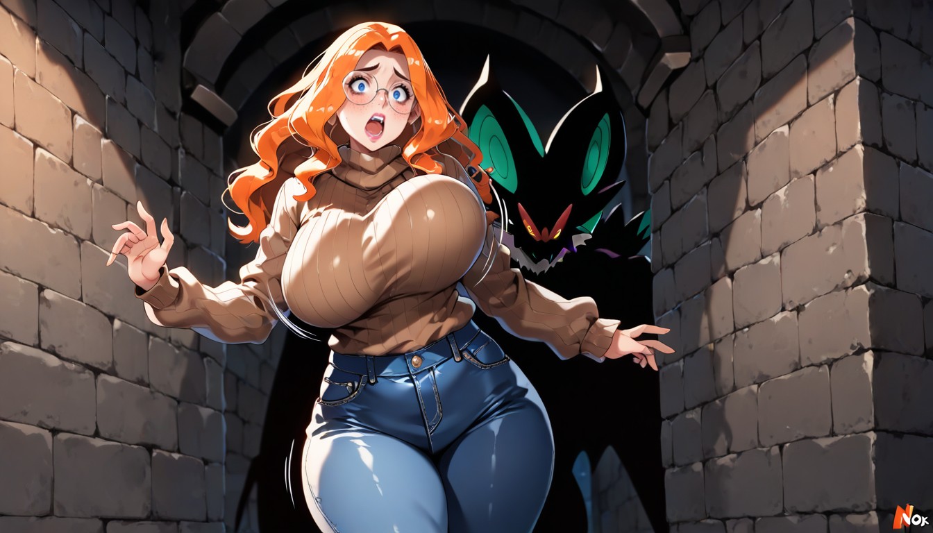 Blue Jeans Pants, Break Bouncing Breasts, Ginger Hair ゲイAIポルノ