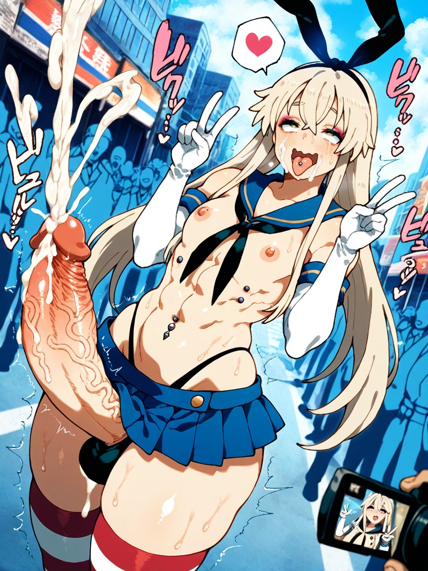 Male, Crowd Pointing Camera At Shimakaze, Look At Viewer 게이 AI 포르노