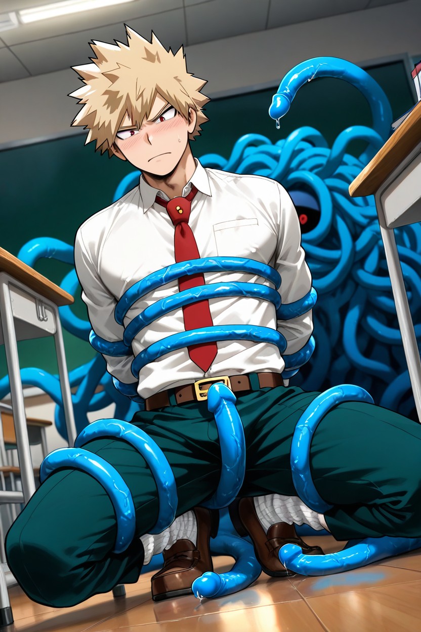 Kneeling On College Desk, Bakugo From My Hero Academia, Pants Pulled Down AI同性戀黃片