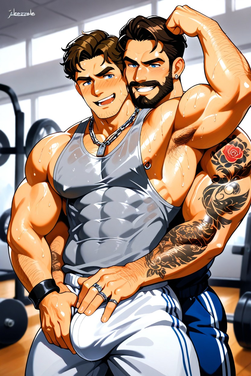 Long Oversized Joggers, Frat, Leather Armbands On Both Arms AI同性戀黃片