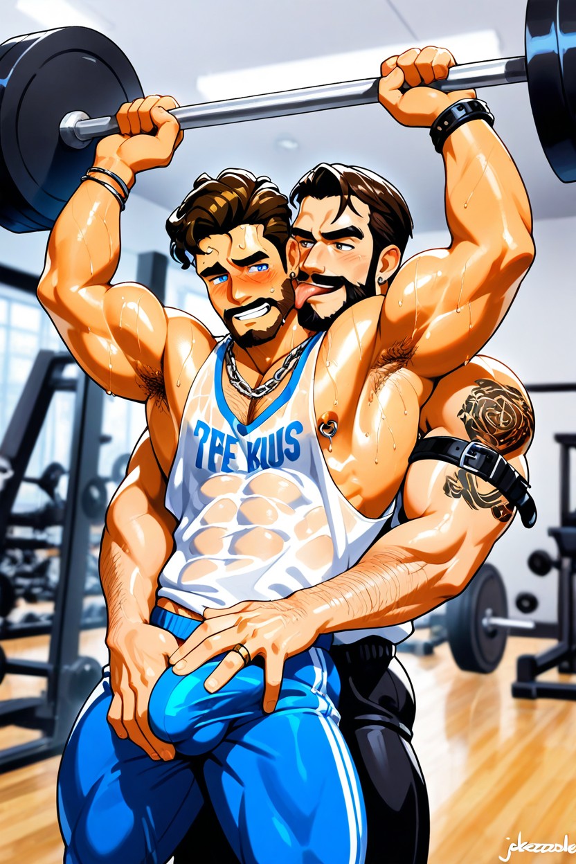 Other Hand On His Cock Anal Penetration, Gym, Wavy Hair AI同性戀黃片