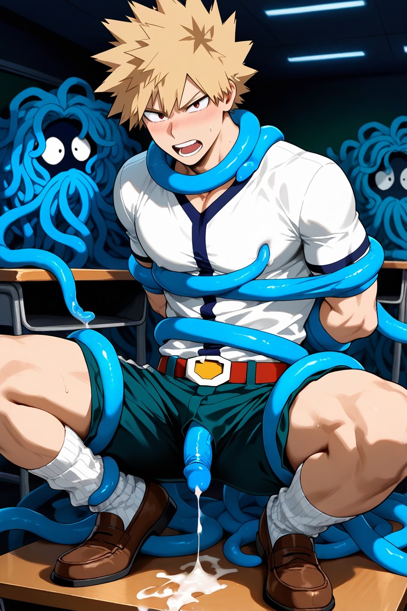 Focus On Bakugo’s Socks, Additional Tangrowth Laying Under Bakugo, Cum On Body AI Gay Porn