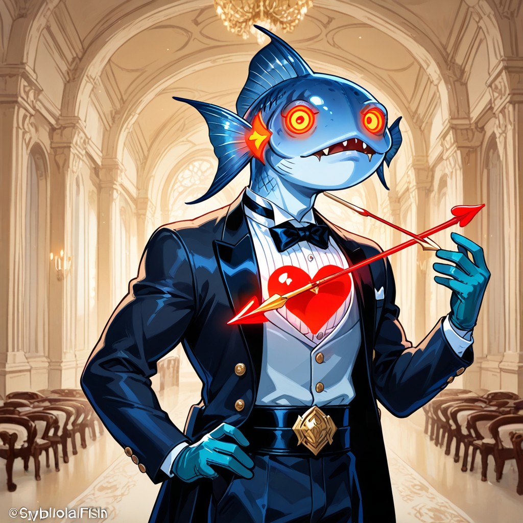 Anthrofish, He Is A Anthrofish, A Glowing Red Heart Symbol Floating In Front Of His Chest Porno gay IA