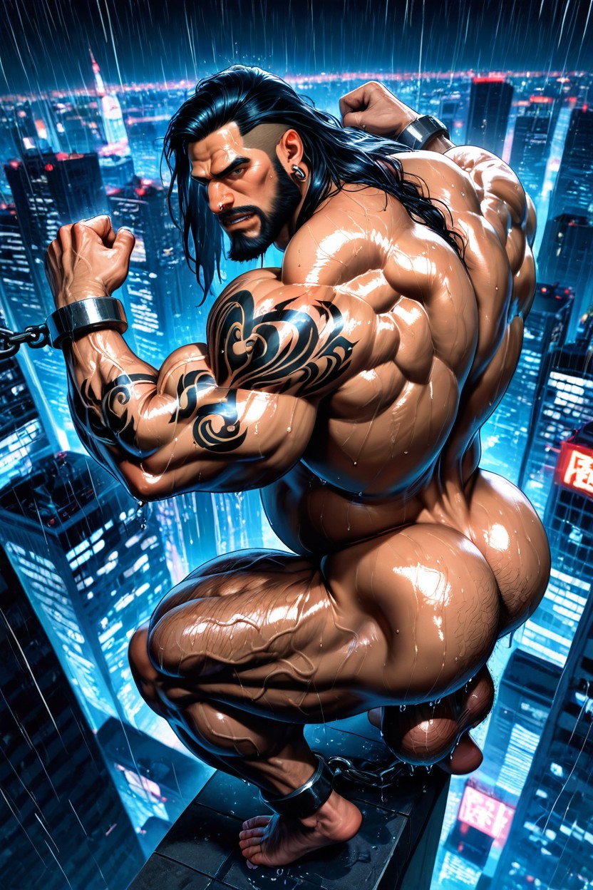 Long Black Beard, Thick, Hairy Balls AI Gay Porn