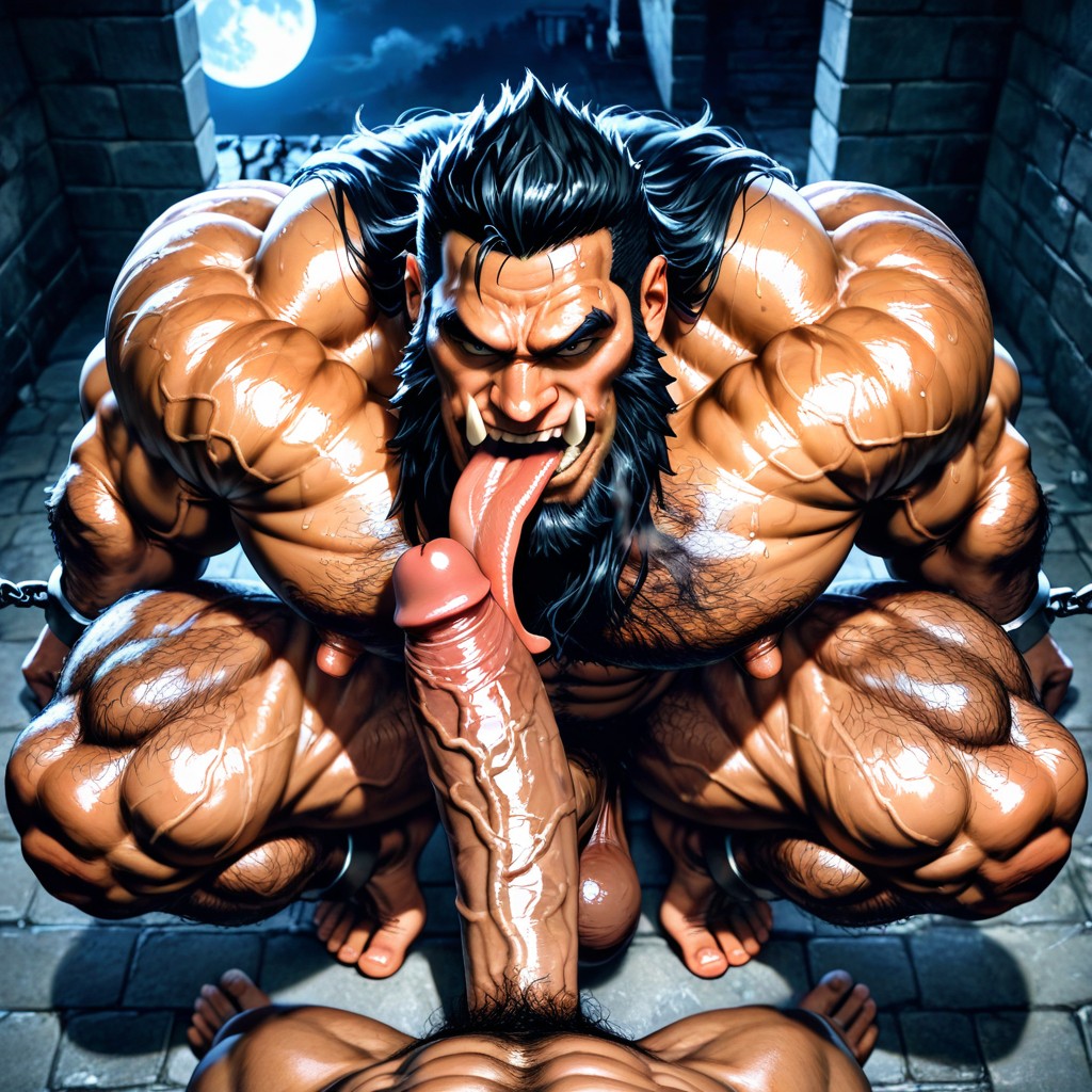 Long Beard, Very Sweaty And Oiled, Naked AI Gay Porn