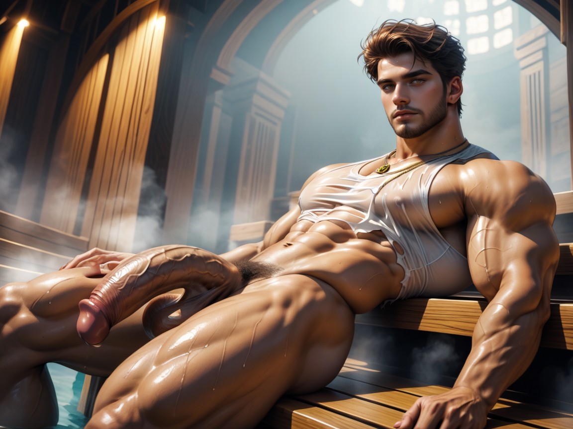 Excessive Steam, Bokeh, Oversized Jacked Bulking Body AI Gay Porn