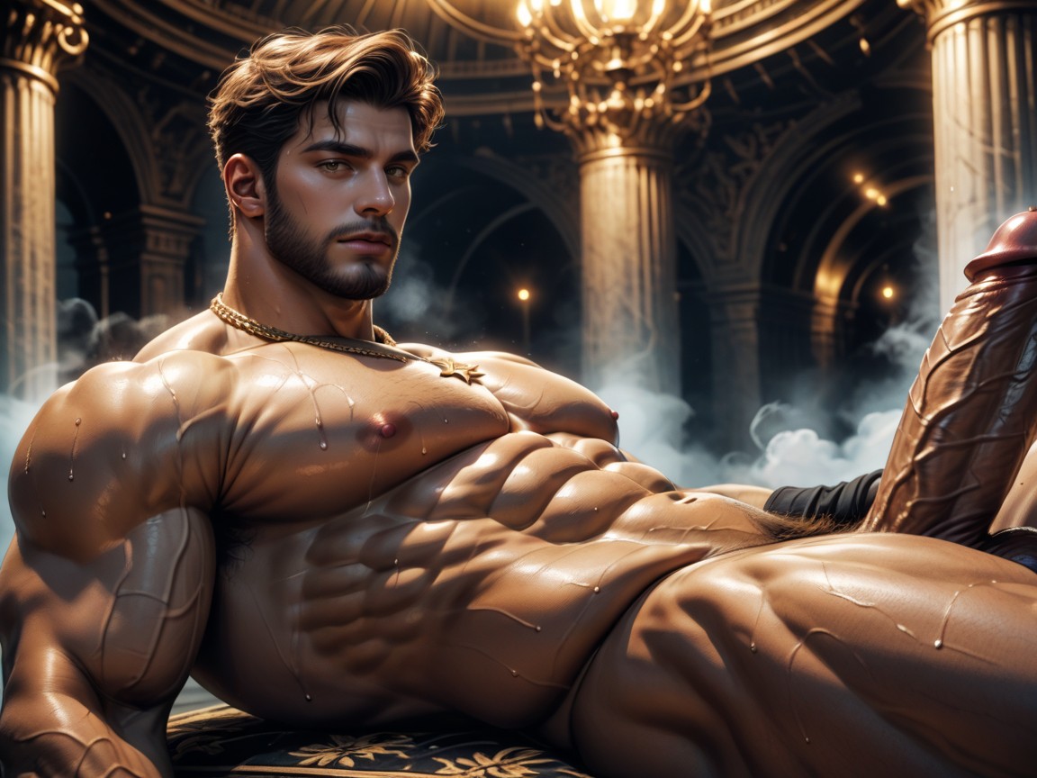 Excessive Steam, Laying, Bearded Masculine Face AI Gay Porn