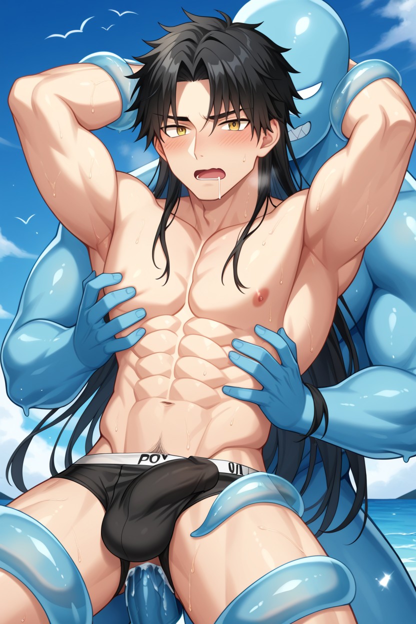 Black Underwear, Anime-like Hair Style, Korean AI Gay Porn