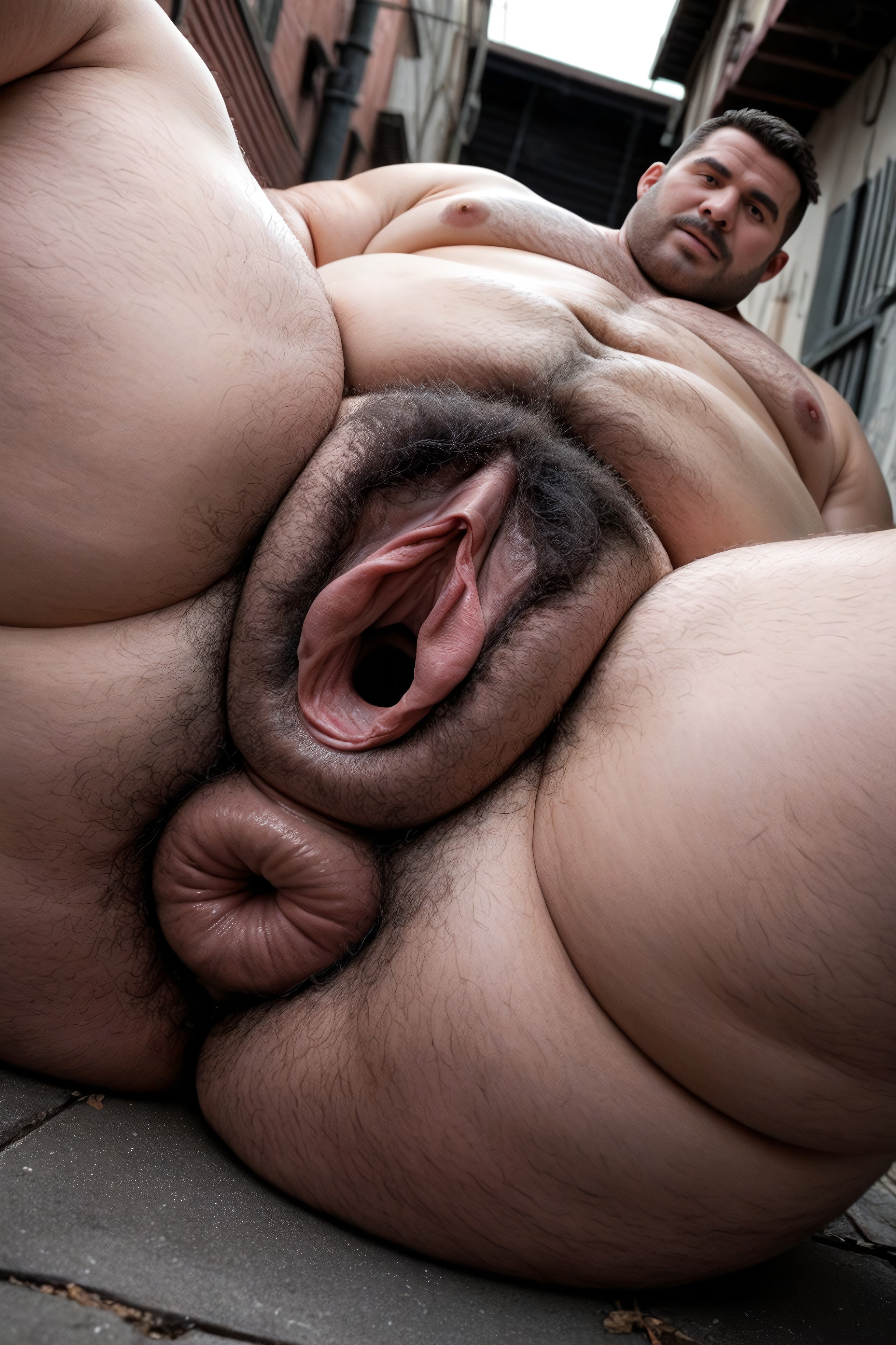 Alley, Obese Man, Hyper Fat AI Gay Porn