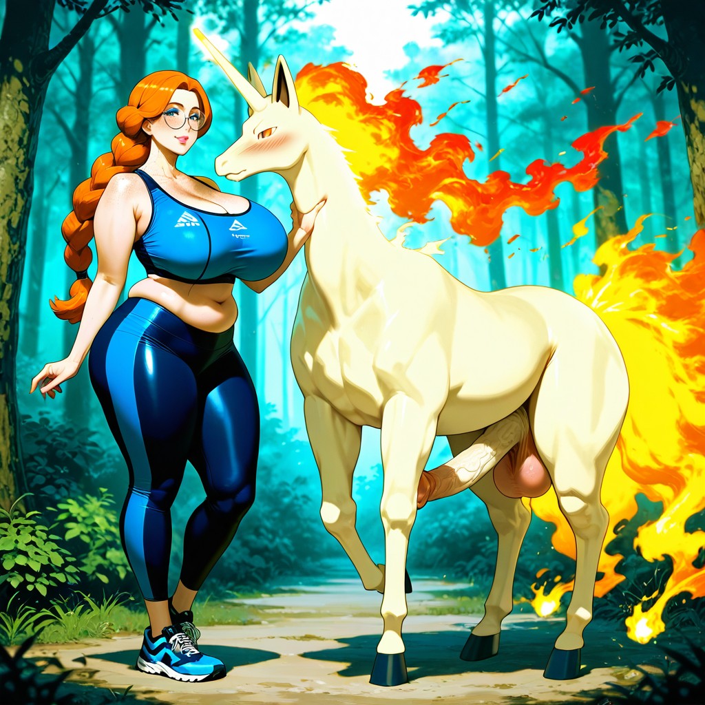 Gently Stroking Rapidash's Neck, Milf, Woman Stands Near Rapidash AI Gay Porn