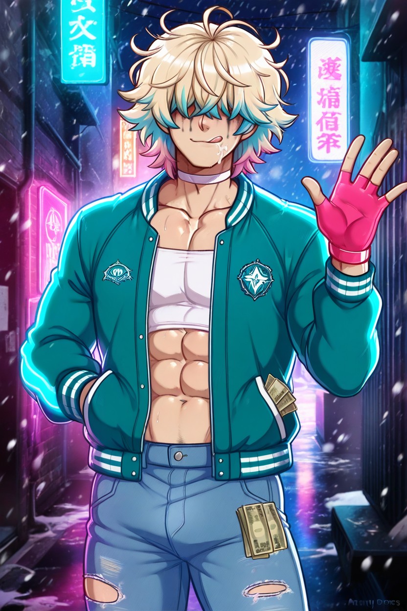 Dross Artstyle, Multi Colored Hair, White Strapless Top AI Gay Porn