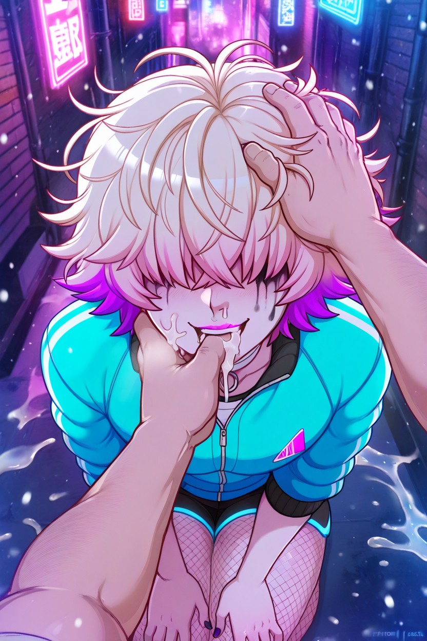 Multi Colored Hair, Teal Varsity Jacket, Snowing AI Gay Porn