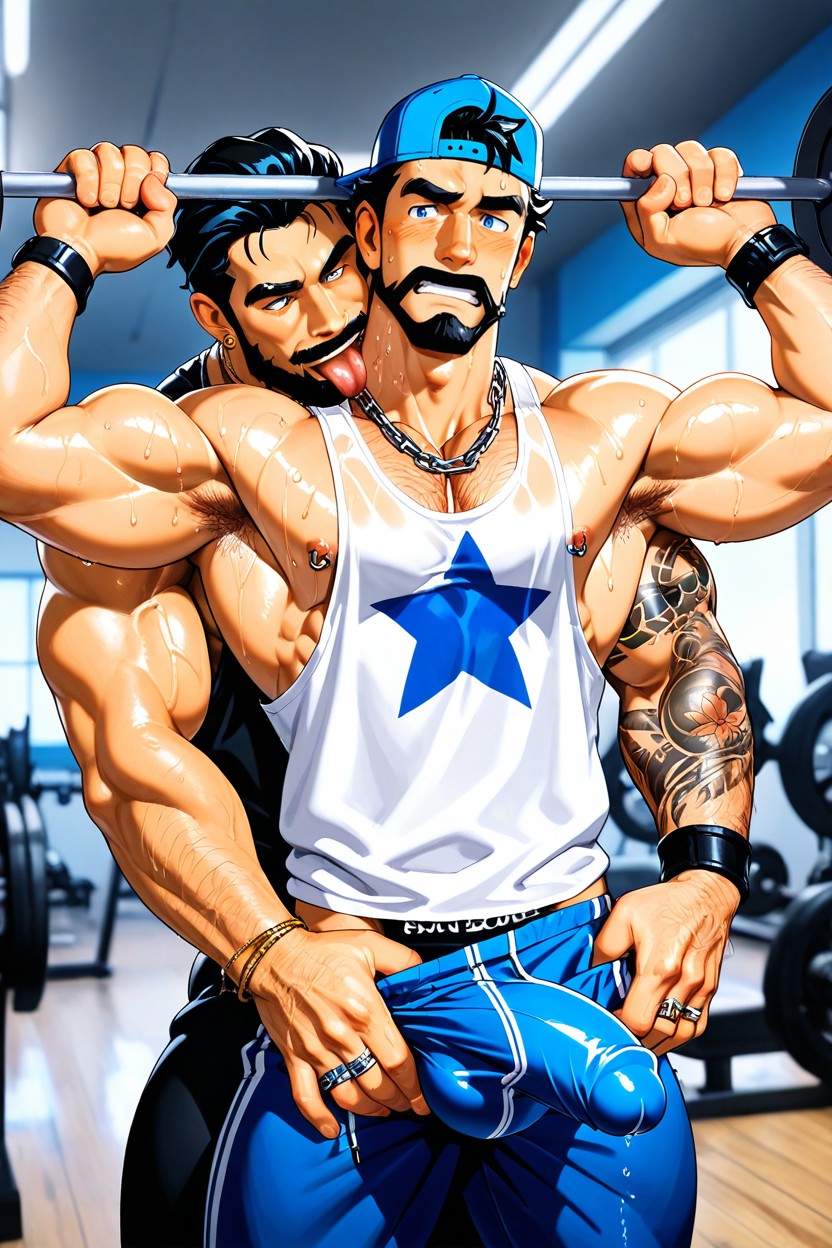 Two Handsome Masculine Men Fucking, Huge Hands, Pants Pulled Down Exposed Ass Flexing One Arm Porno gay IA