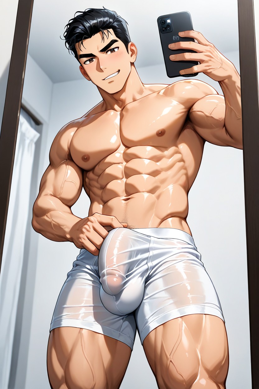 Head-to-thigh Shot, Low Angle, Bicep Veins AI Gay Porn