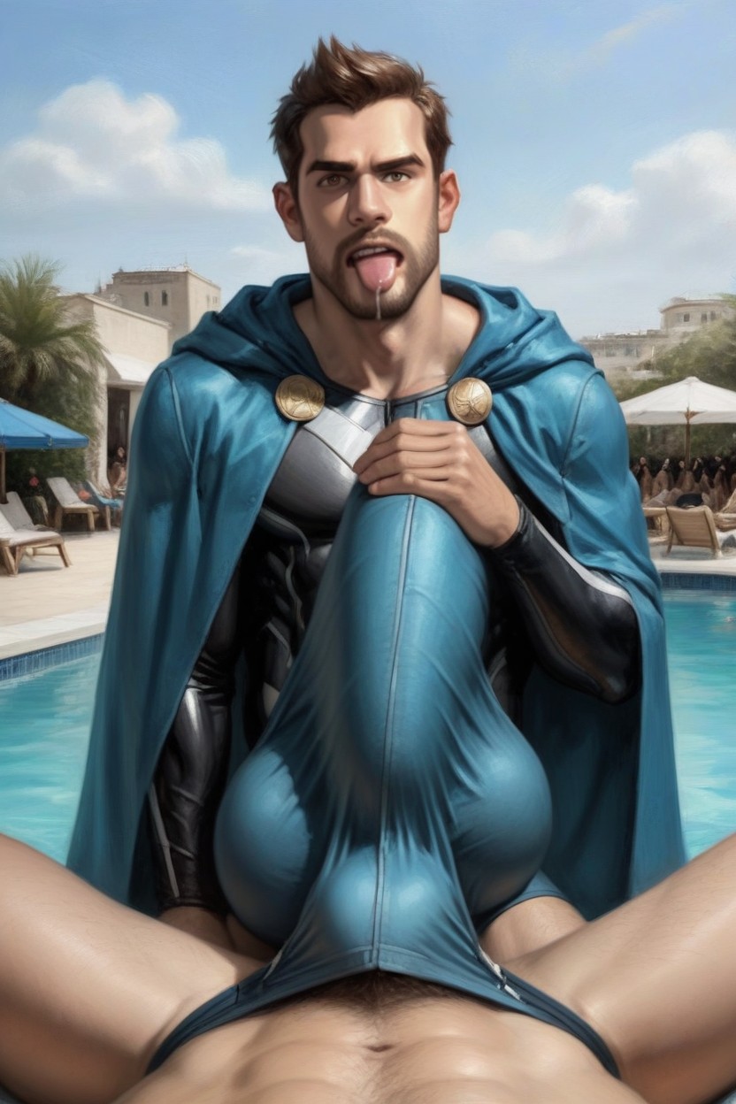 Sitting Down Legs Spread, Gigantic, Hyper Bulge AI Gay Porn