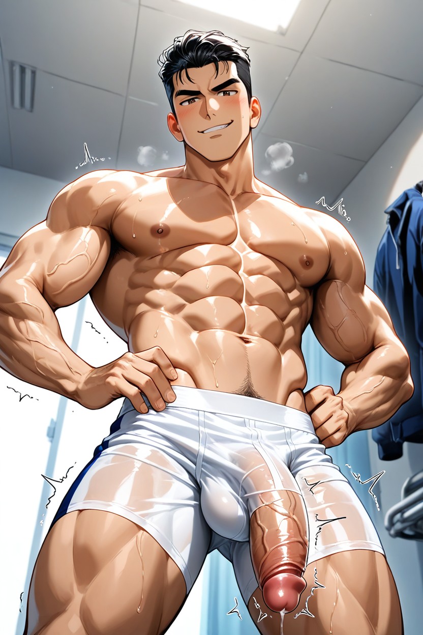 Foreskin, Tall Handsome, Wearing Only Transparent Underpants AI Gay Porn