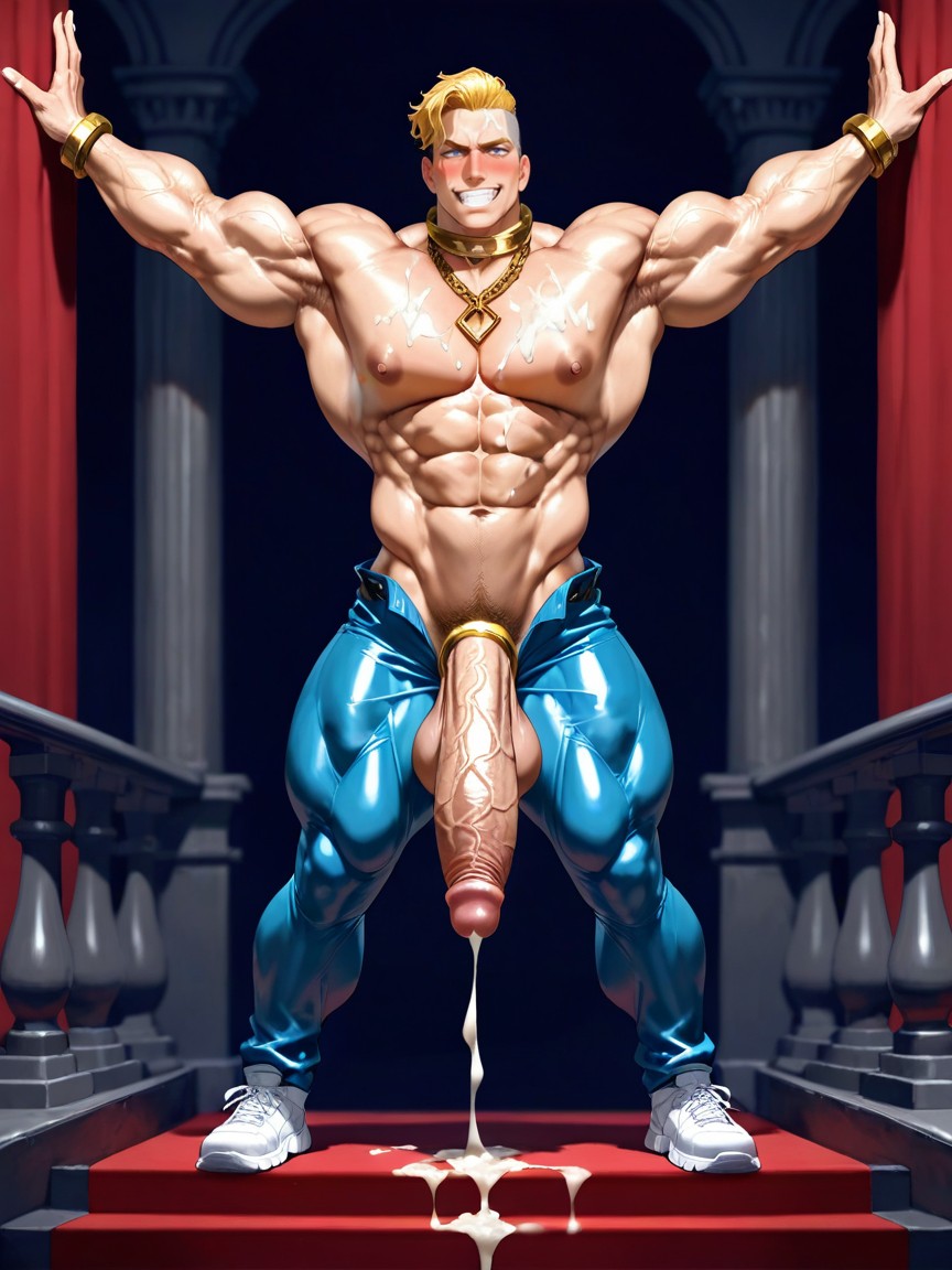 Massive Erect Cock, Shaved Hair, Muscular AI Gay Porn