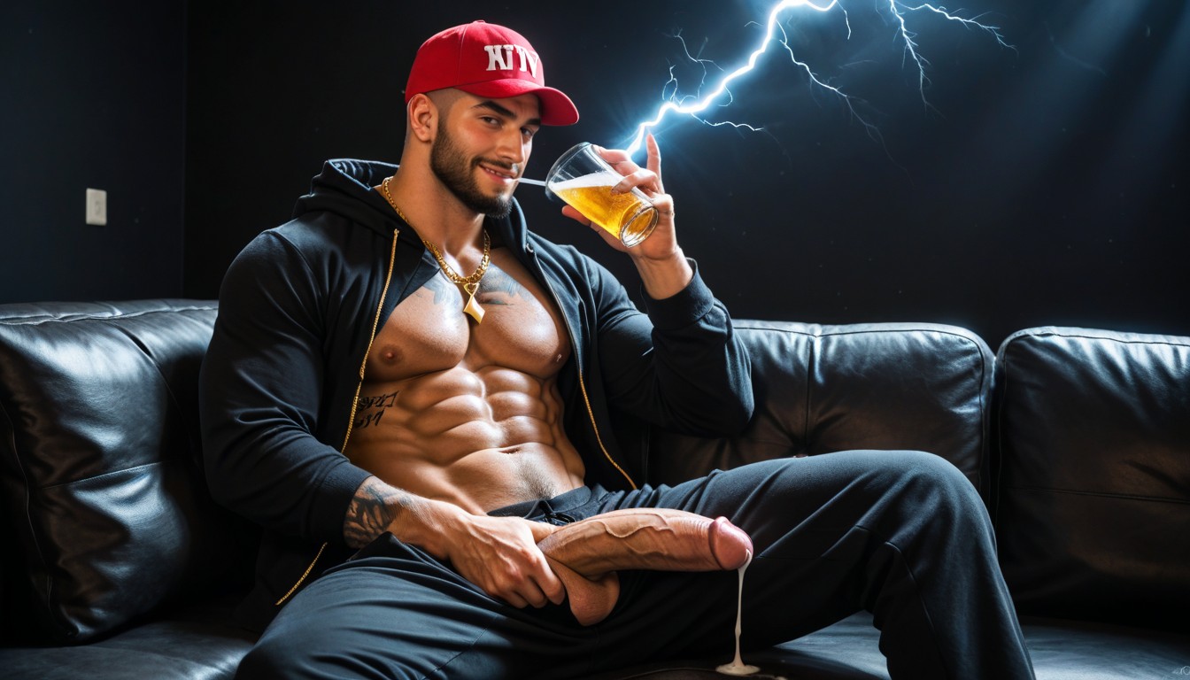 Full Thick Black Beard, Dark Dominant Look, Cap Says Ifuck AI Gay Porn