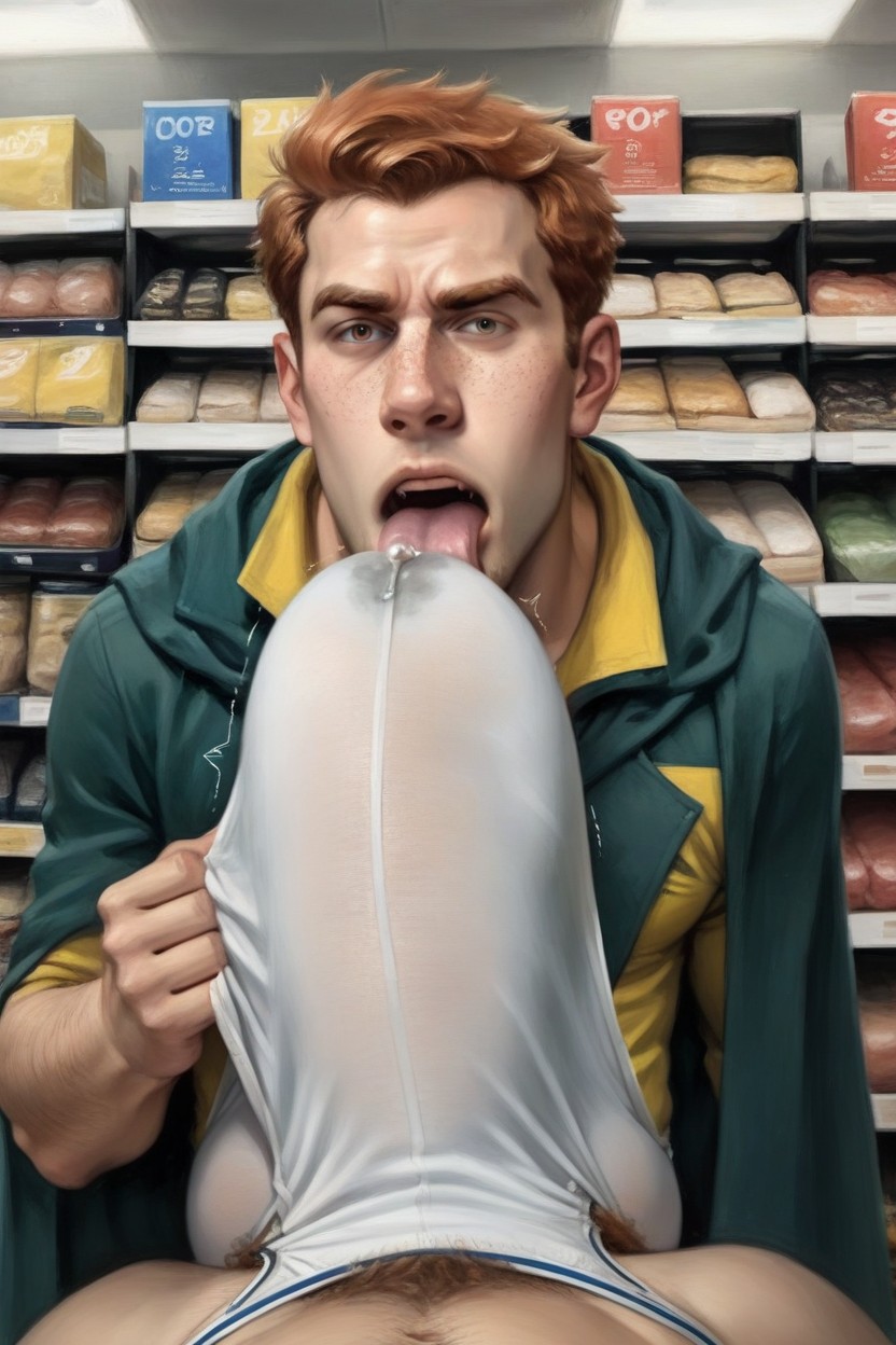 Thick Dick, Fabric Wet From Precum On The Tip Of The Glans, Cock Bulge AI Gay Porn