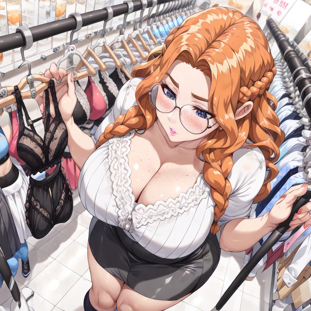 Slightly Parted Lips, Long Hair, Woman In Lingerie Store AI Gay Porn