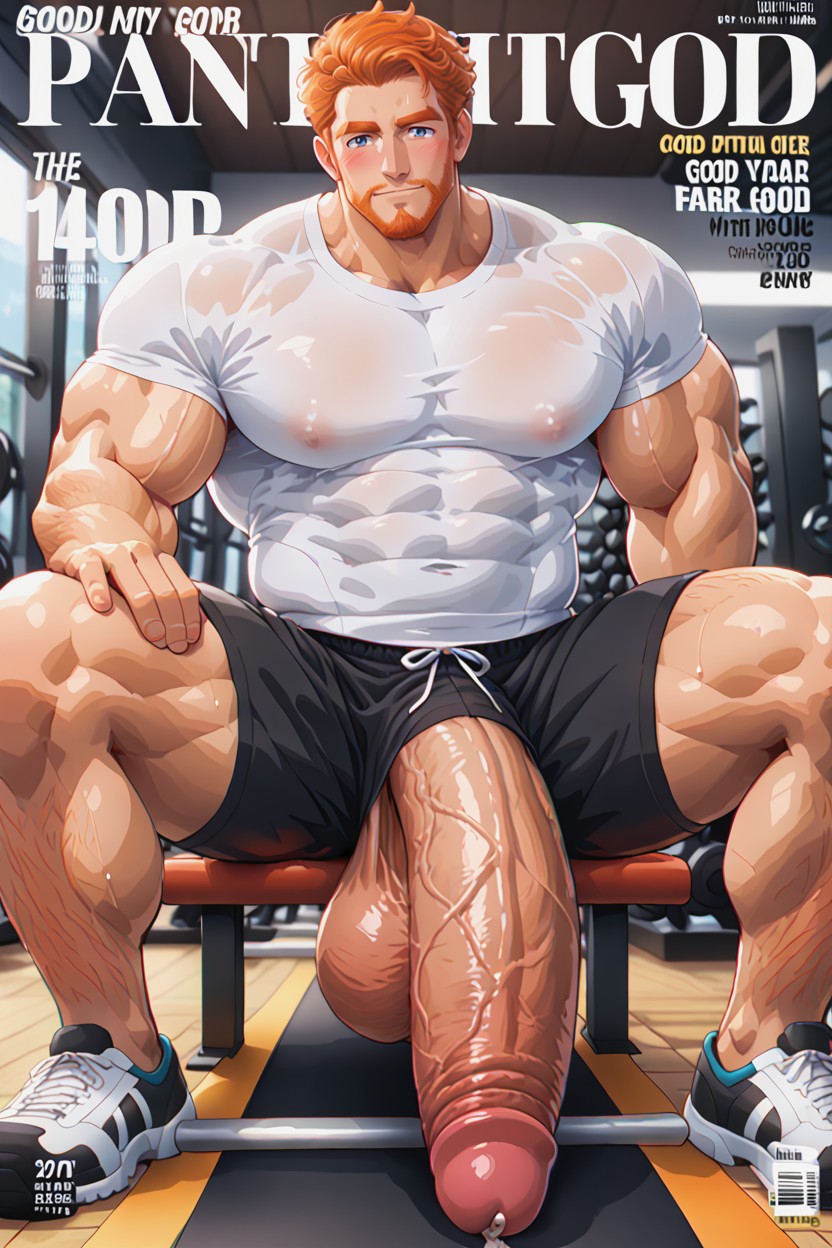 Well Designed Magazine Cover, Focus On Penis, Gigantic Cock AI Gay Porn