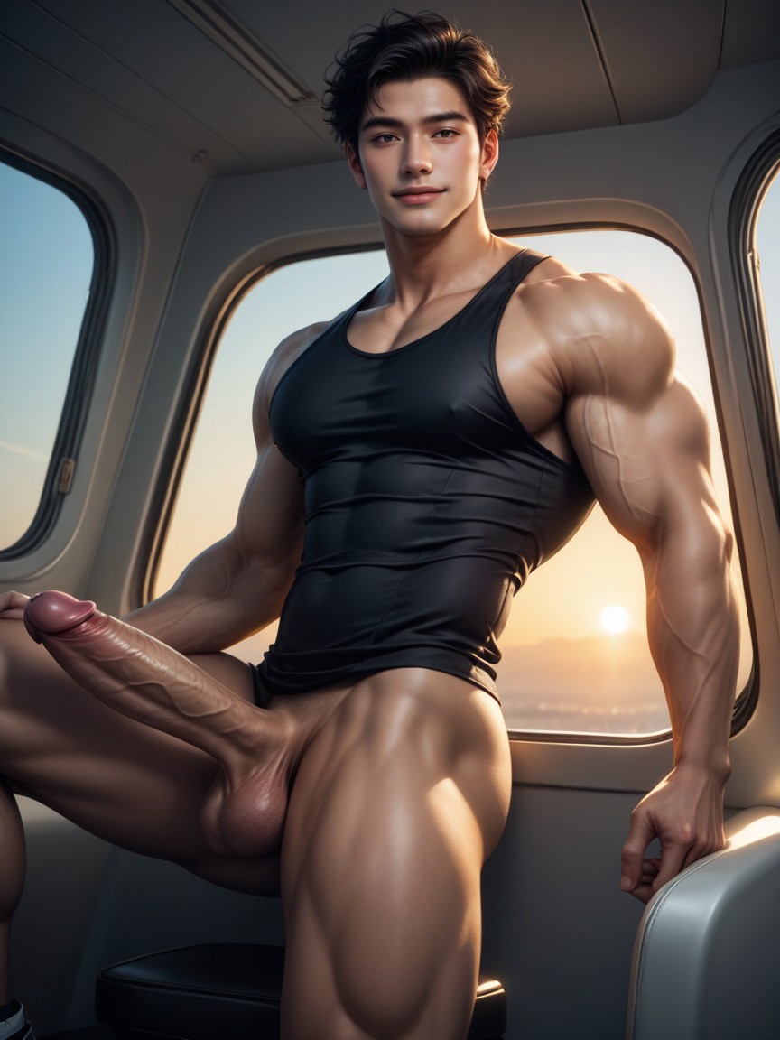 Huge Cock, Huge Balls, Black Sleeveless Tank Top AI Gay Porn