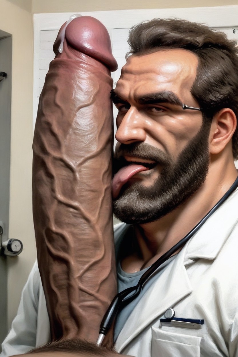 Males Only, Stroking Huge Hyper Cock, Size Comparison To Object AI Gay Porn