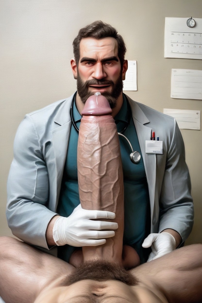 Holding Giant Penis And Stroking It, Chart On Wall, Smirk AI Gay Porn