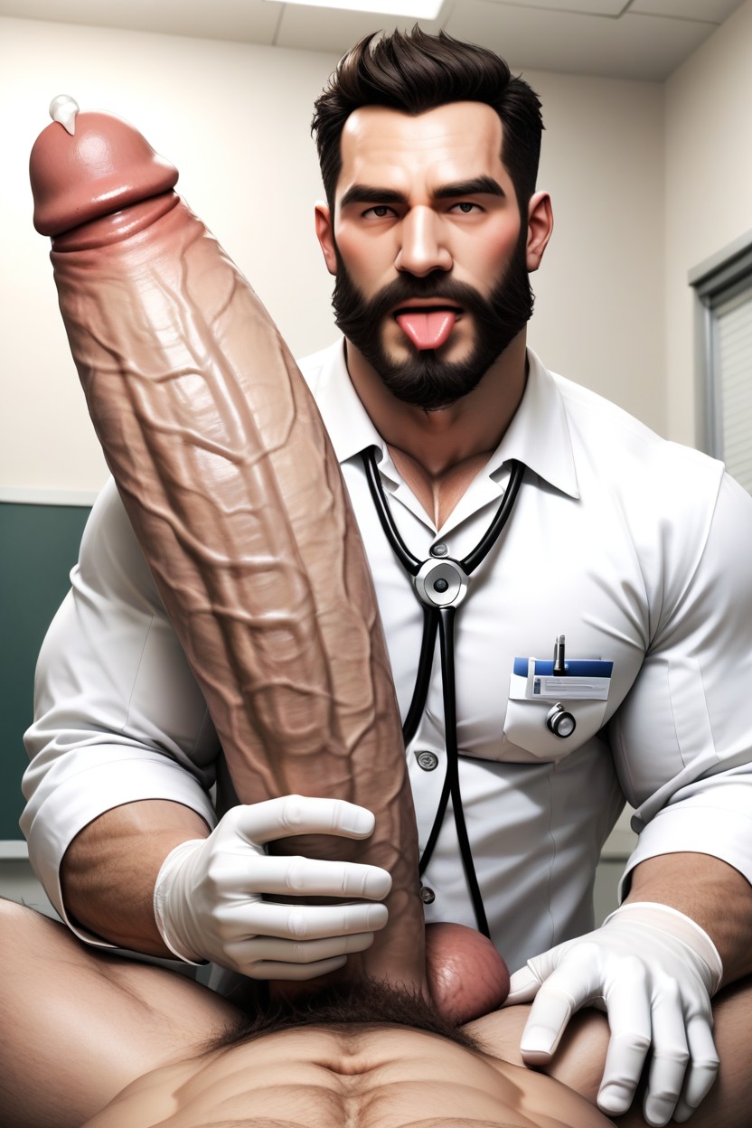 Handsome Bearded Face, Hyper Veiny Cock, Hyper Huge Cock AI Gay Porn