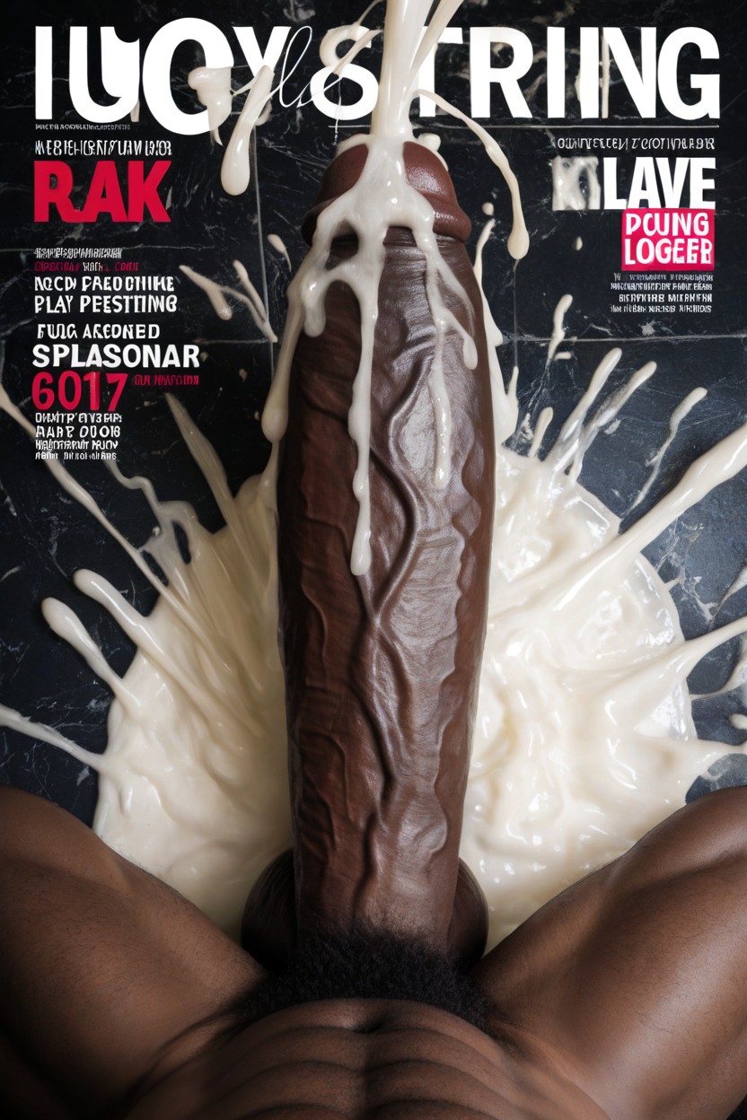 Cum Dripping Off Tongue, Well Designed Magazine Cover, Thick Clear Precum Dripping Out Of Tip AI Gay Porn