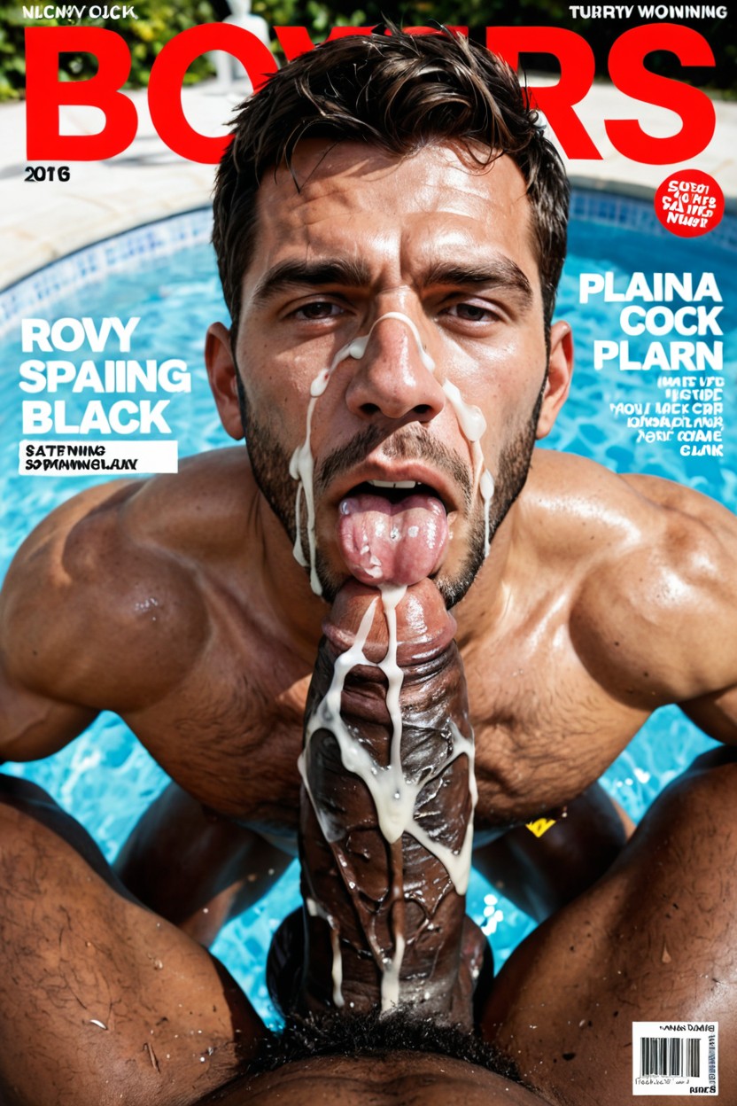 Cum Dripping Off Tongue, Thick Dick, Handsome Bearded Man AI Gay Porn