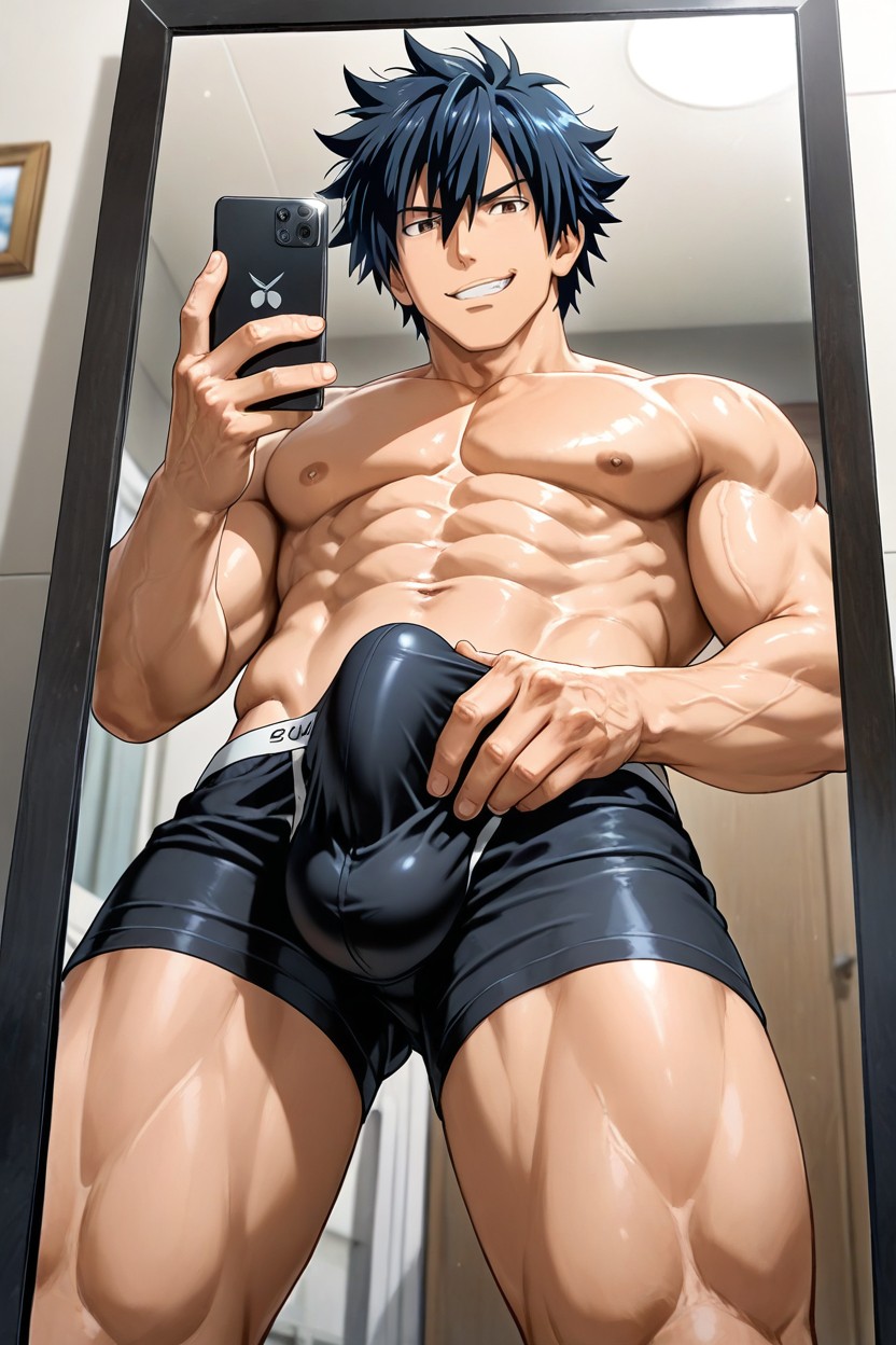 Low Angle, Flaccid Penis Bulge, Head-to-thigh Shot AI Gay Porn