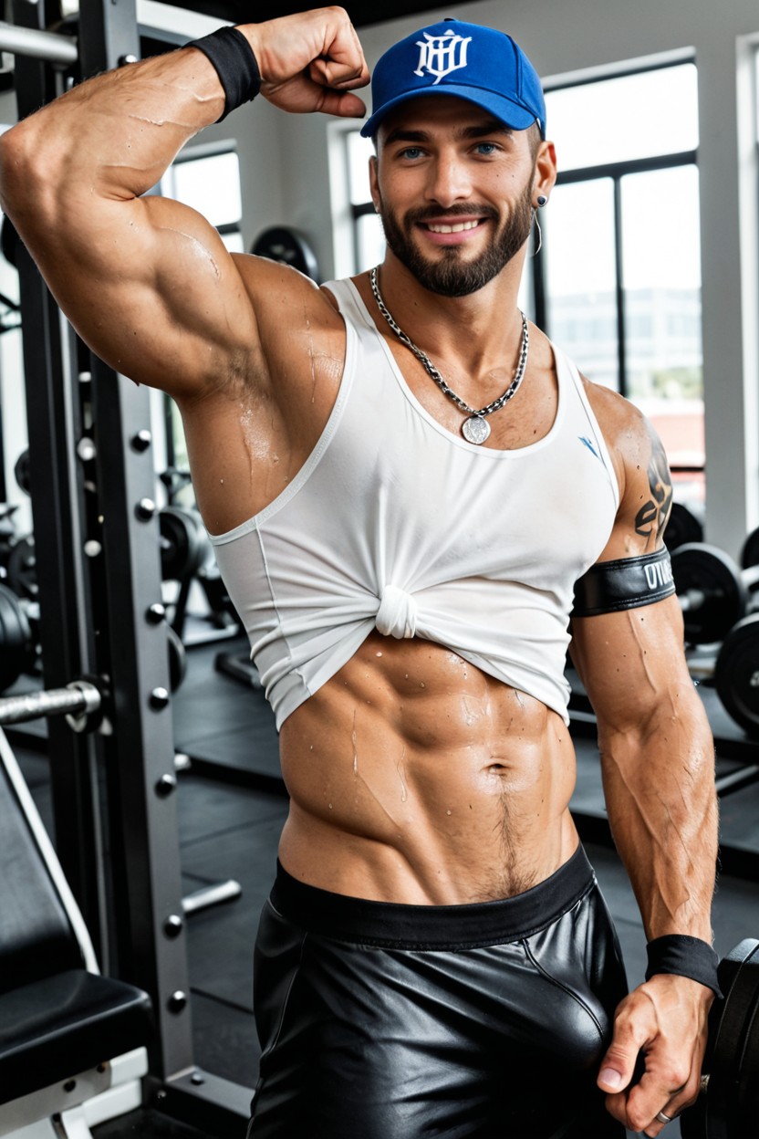 Sleeve Full Tattoos, White Tanktop, Gym AI Gay Porn