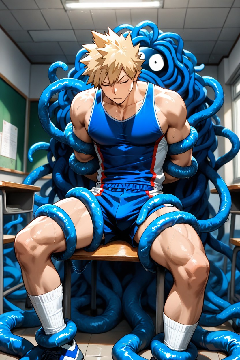 Blue Wrestling Singlet, Blonde Hair, 25+ AI Gay Porn