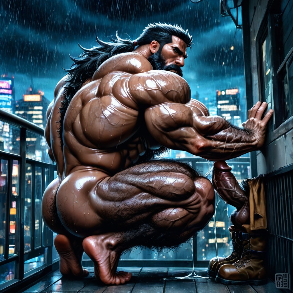 On Tiptoes, Excessive Hyper Hairy, Side View AI Gay Porn