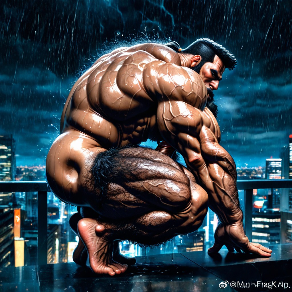 Excessive Hyper Hairy, Correct Anatomy, Balls Bigger Than Head AI Gay Porn