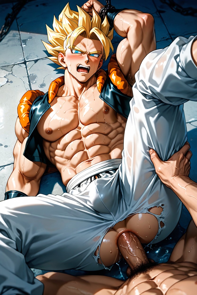 On The Ground, Wearing Metamoran Vest, Arms Behind Back AI Gay Porn