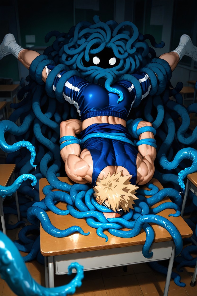 Blue Wrestling Singlet, Surrounded By Dick Tentacles, Spacious AI Gay Porn