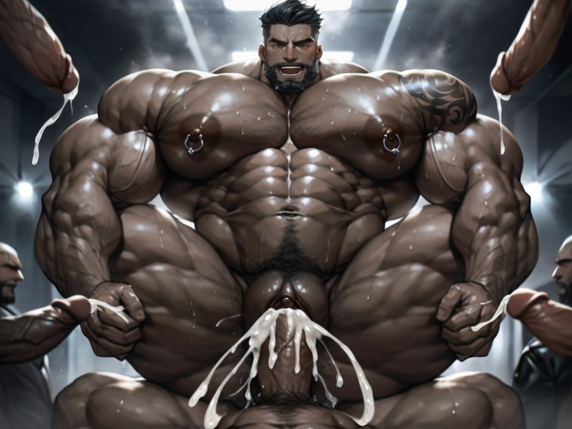 Slicked, Hyper Muscular Male Bottom, Leather Costume AI Gay Porn