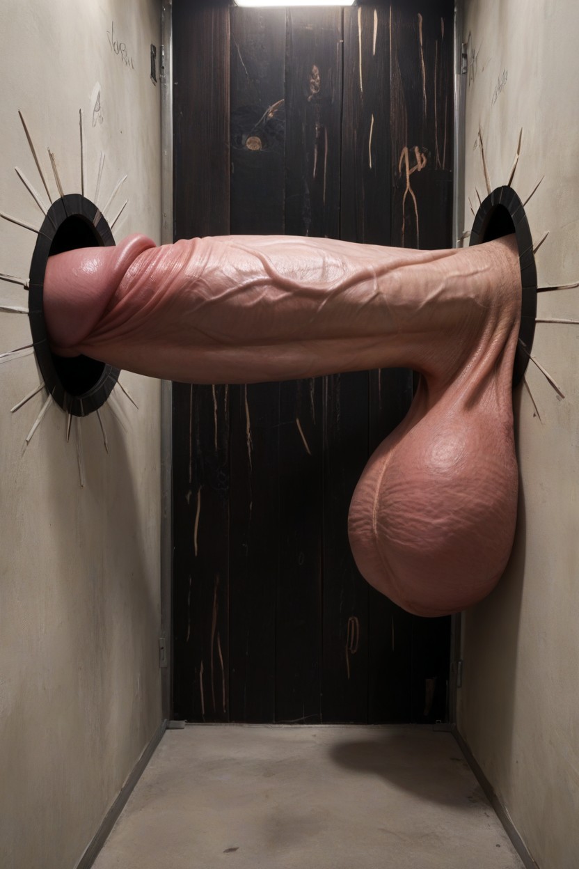 Penis Poking Out Of Goryhole Into Frame, Outside, 18+ AI Gay Porn