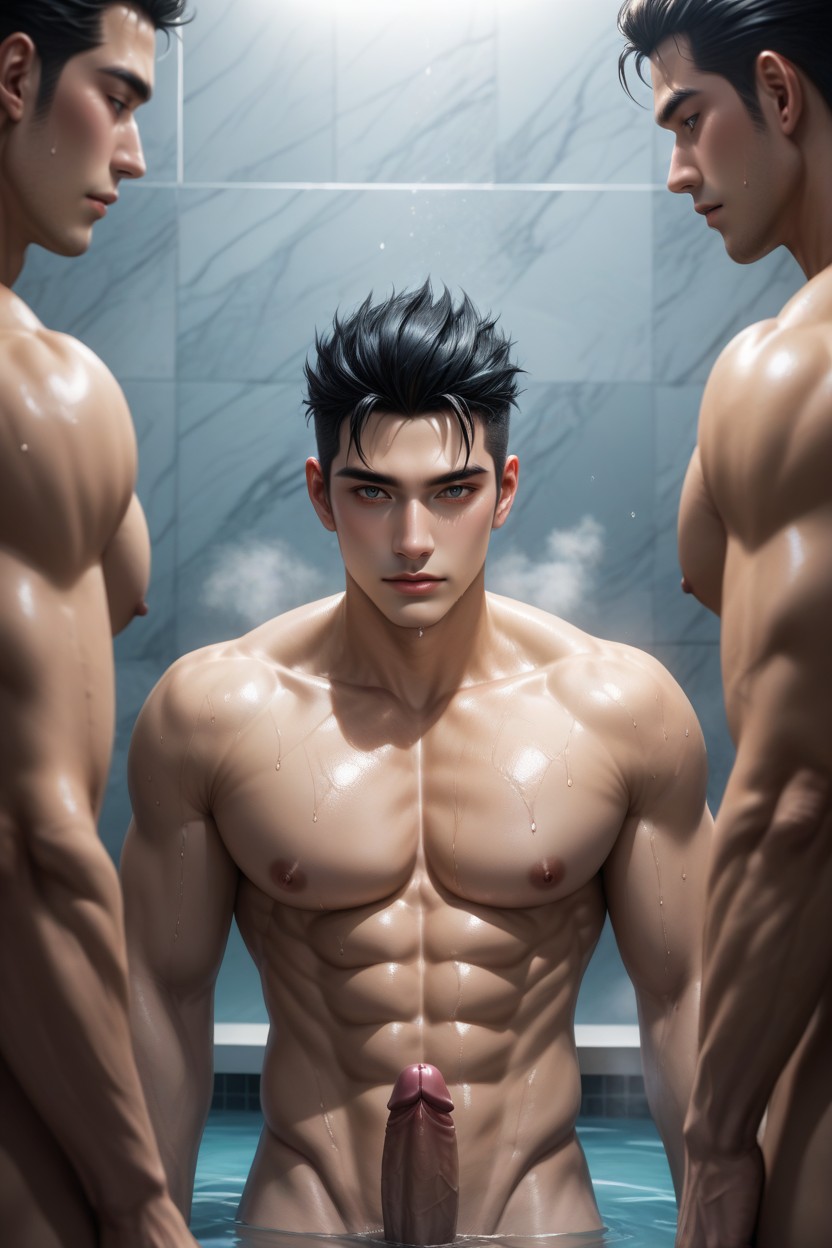 Several Men Banging Intensely, Multiple Handsome Korean Men That Are, Moody Blue-teal Color Grading AI Gay Porn